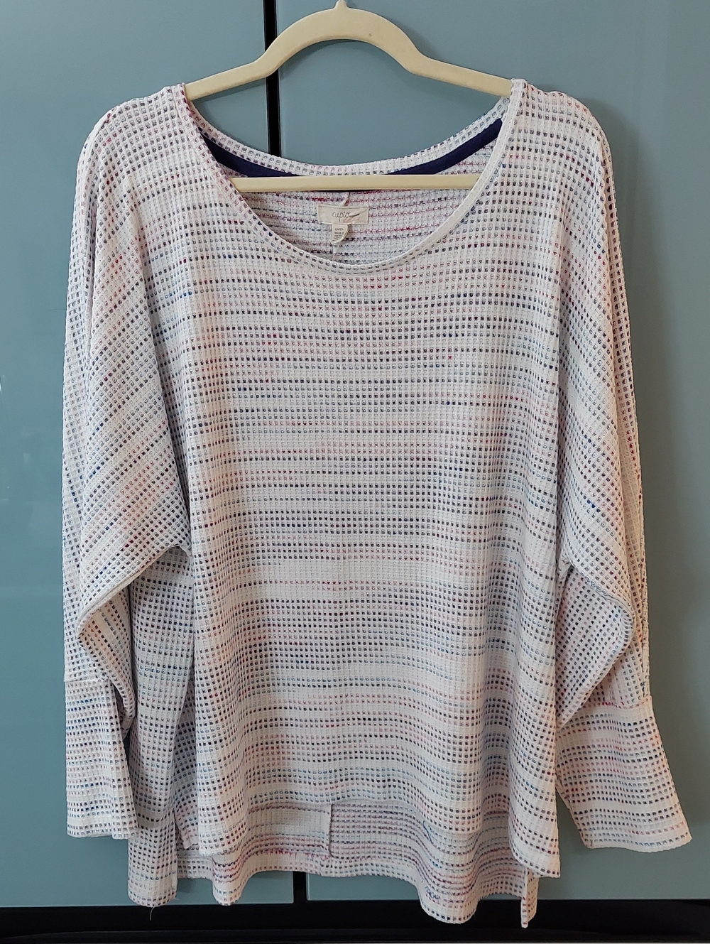 Cupio Top, Size 2X, Waffle Knit Multi-Color, Scoop, Dolman Sleeves